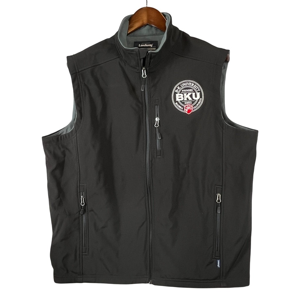 Landway Mens L Soft Shell Fleece Lined Vest BKU Logo Black Full Zip Pockets NWOT
